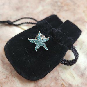 Swarovski Rhodium Plated Jonquil Starfish Lapel Pin - Blue Crystals